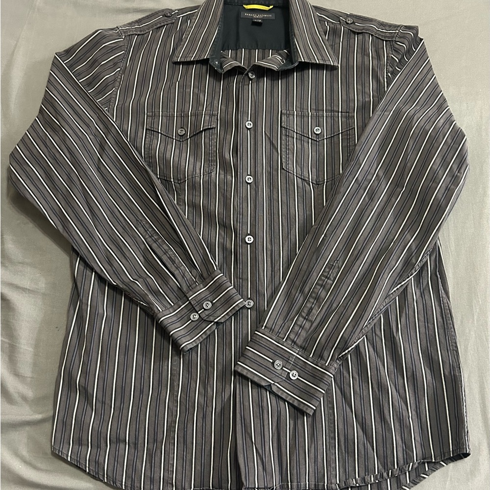 Banana Republic Men's 16-16.5 Striped Long Sleeve Button Up Shirt